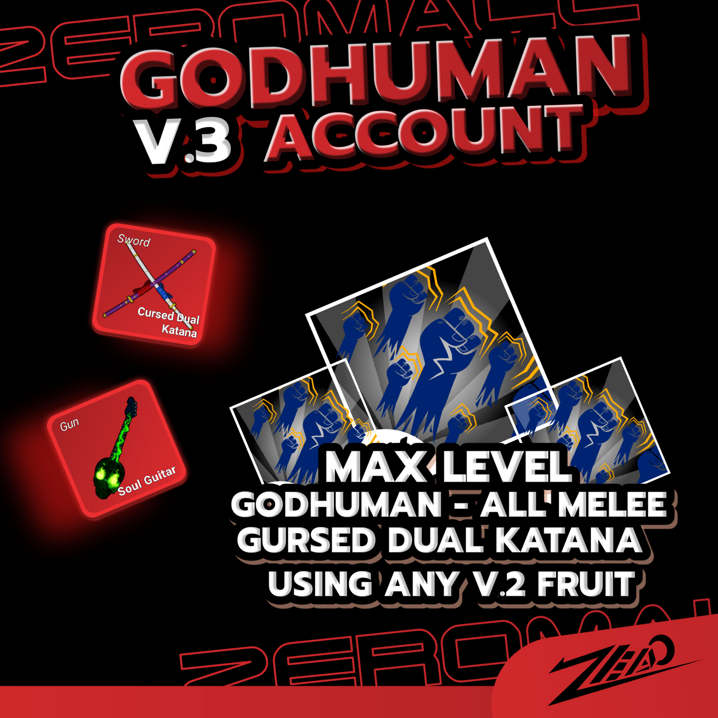 Roblox Blox Fruits Account Godhuman MaxLevel Cursed Dual Katana Skull Guitar